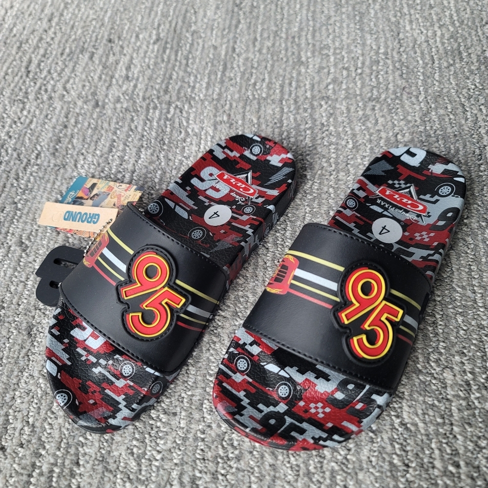 Disney Pixar Kid's Cars Lightning McQueen 95 Slide Sandals Size 4 In Black NIB